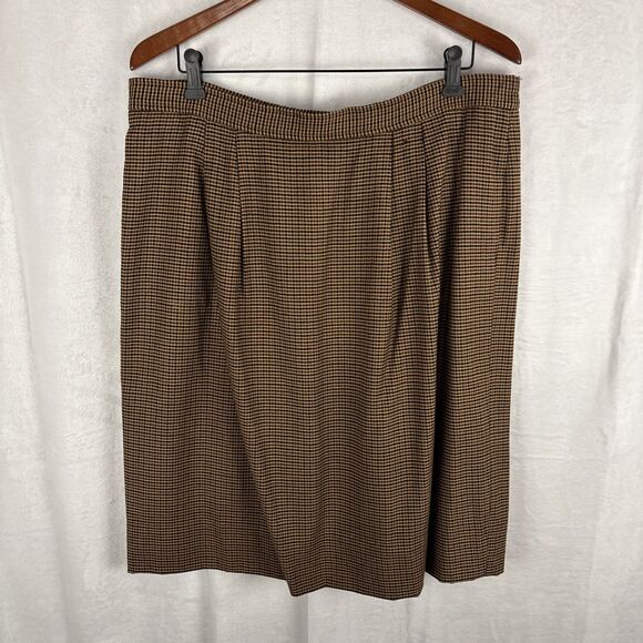 Vintage Evan Piccone Skirt Womens 18 W Brown Geometric Wool Pleated 80s School - Picture 1 of 6